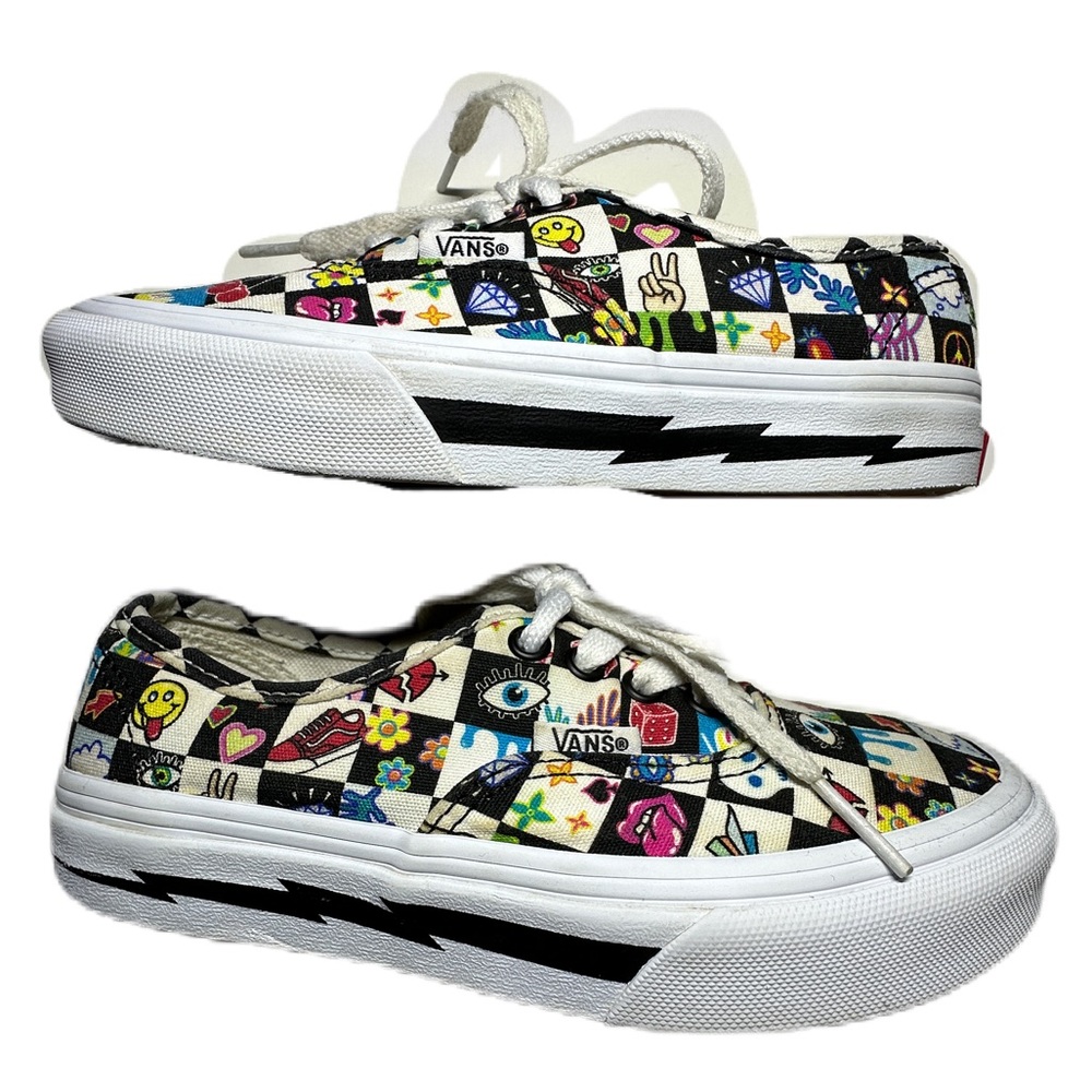 Vans Sneaker Youth Size 1 Peace Out Smiley Face Shoe Cherries